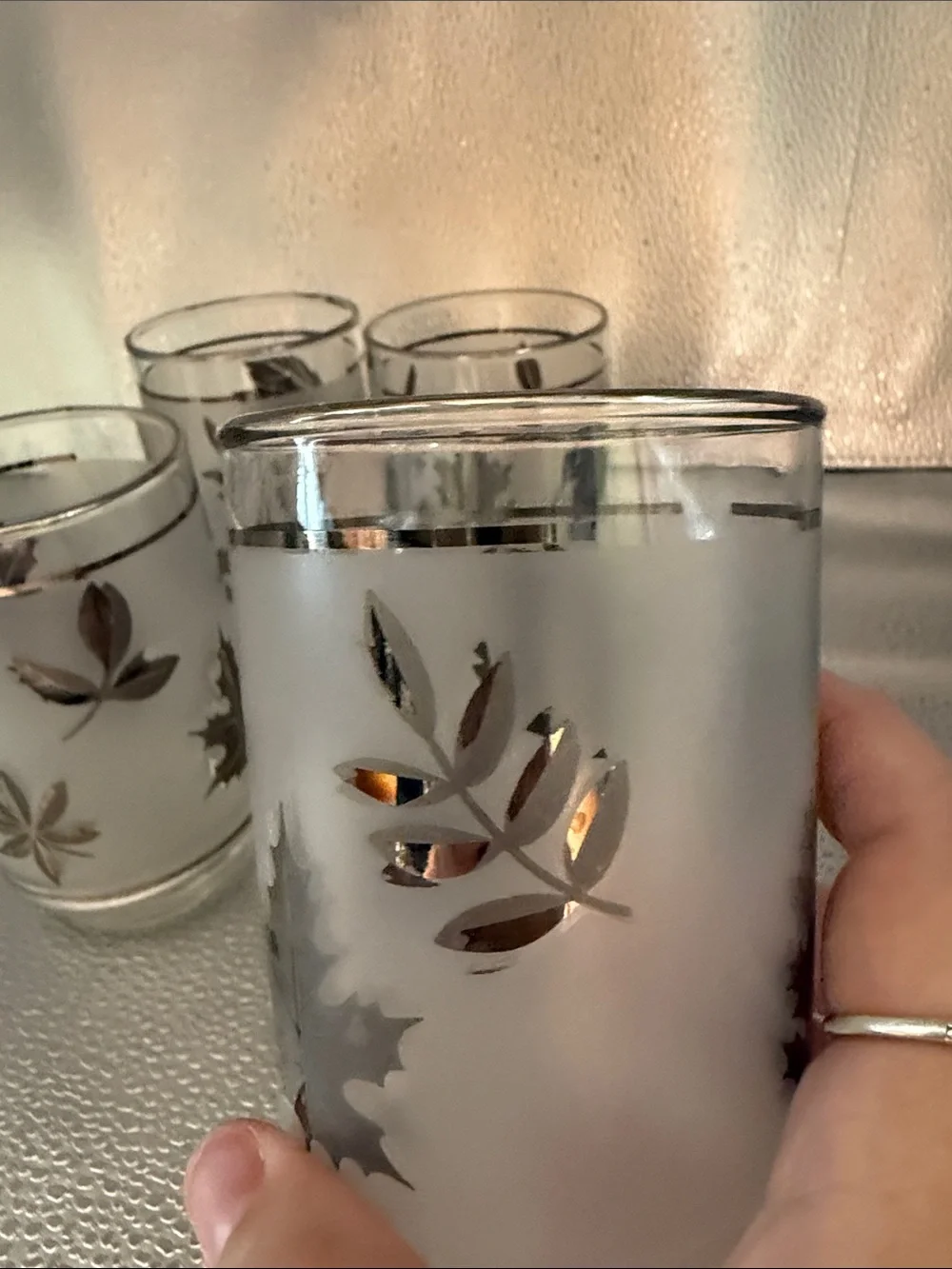 Vintage Libbey Silver Leaf Frosted MCM set of 4